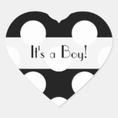 白黒水玉模様点々のある、赤ちゃんシャワー ハートシール (正面)