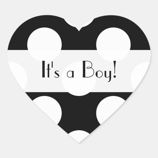 白黒水玉模様点々のある、赤ちゃんシャワー ハートシール (正面)