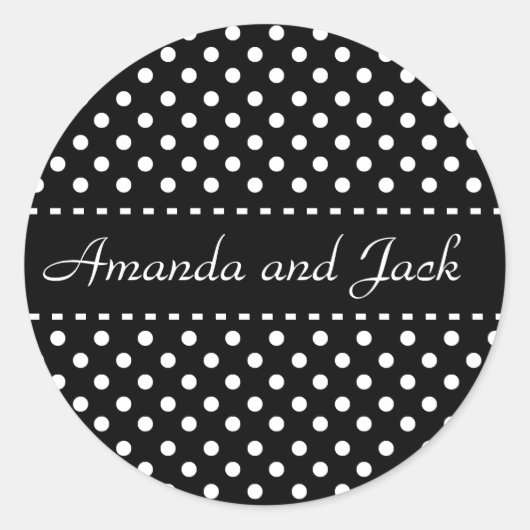 白黒水玉模様結婚のステッ結婚カー ラウンドシール (正面)