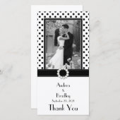 白黒水玉模様結婚の写真フォトカード サンキューカード (正面/裏面)