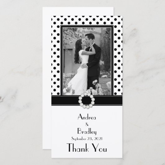 白黒水玉模様結婚の写真フォトカード サンキューカード (正面/裏面)