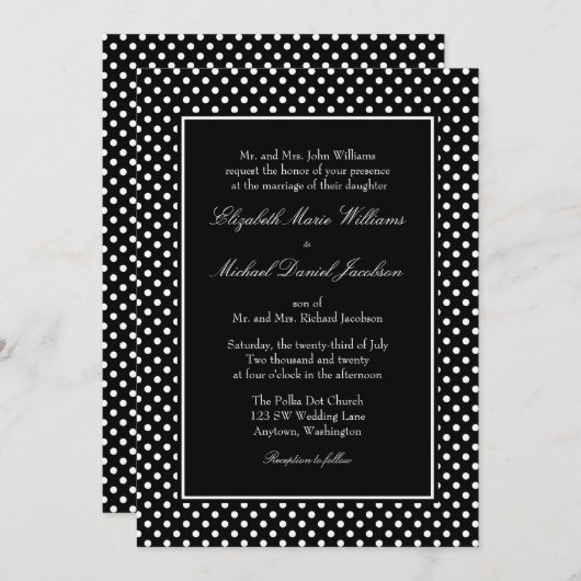 白黒水玉模様結婚式招待状 招待状 (正面/裏面)
