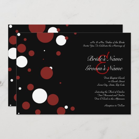 白黒水玉模様結婚式招待状 招待状 (正面/裏面)