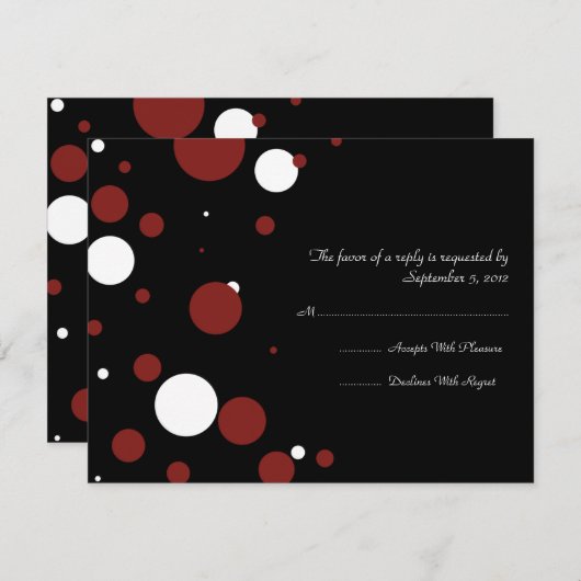 白黒水玉模様結婚式RSVP 出欠カード (正面/裏面)