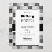 白黒水玉模様誕生日ディナーパーティー 招待状 (正面/裏面)