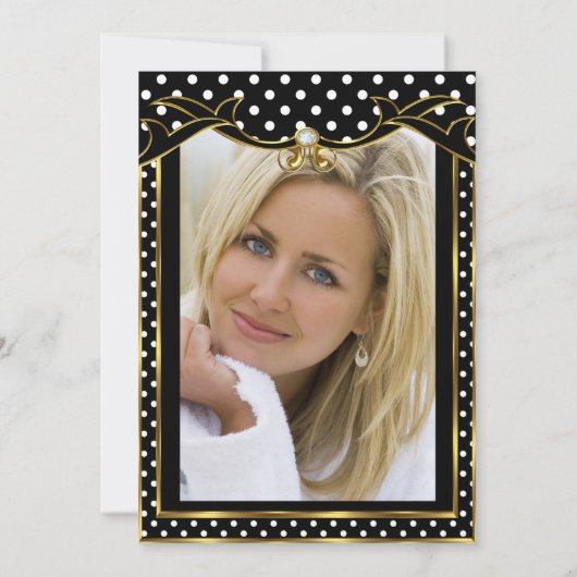 白黒水玉模様誕生日パーティーフォト 招待状 (裏面)