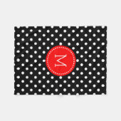 白黒水玉模様赤アクセント フリースブランケット (正面(横))