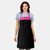白黒水玉模様赤パーソナライズされた名 エプロン (着用した状態)