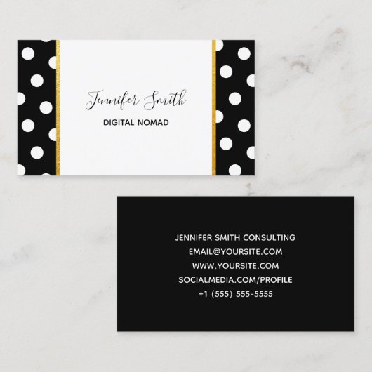 白黒水玉模様金箔トリム 名刺 (正面/裏面)