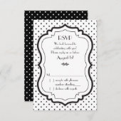 白黒水玉模様1950sウェディングRSVPカード 出欠カード (正面/裏面)