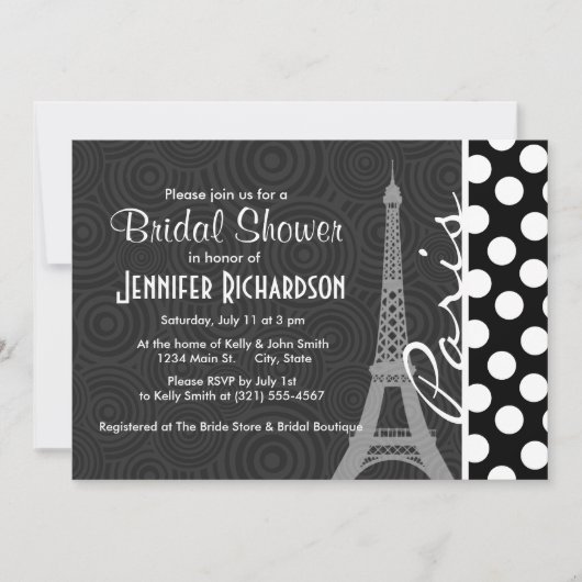 白黒水玉模様、ドット；パリ 招待状 (正面)