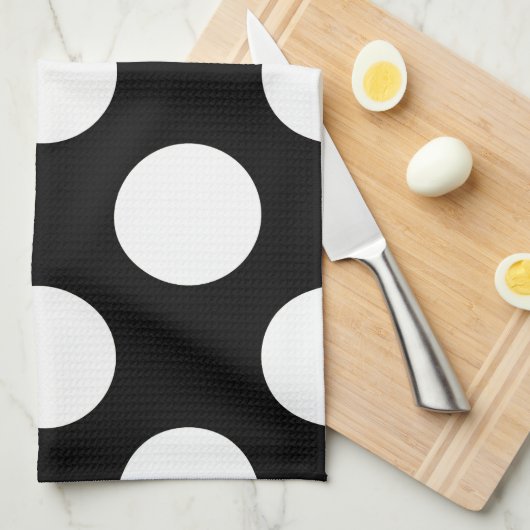 白黒水玉模様、水玉模様パターン キッチンタオル (四つ折り)