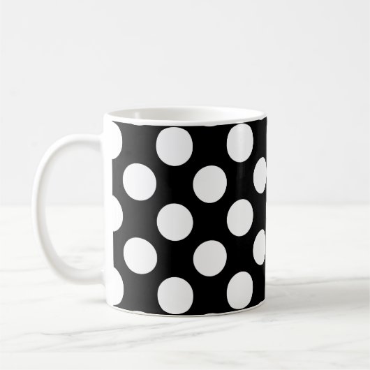 白黒水玉模様、水玉模様パターン コーヒーマグカップ (左)