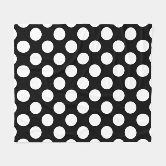 白黒水玉模様、水玉模様パターン フリースブランケット (正面(横))