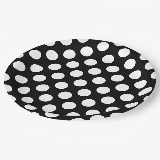 白黒水玉模様、水玉模様パターン ペーパープレート (アングル)