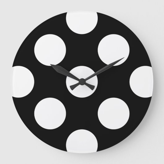 白黒水玉模様、水玉模様パターン ラージ壁時計 (正面)