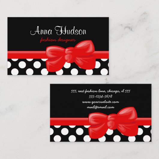 白黒水玉模様、水玉模様パターン 名刺 (正面/裏面)