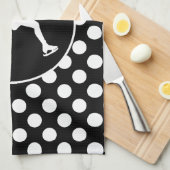 白黒水玉模様；氷姿スケートで滑る キッチンタオル (四つ折り)