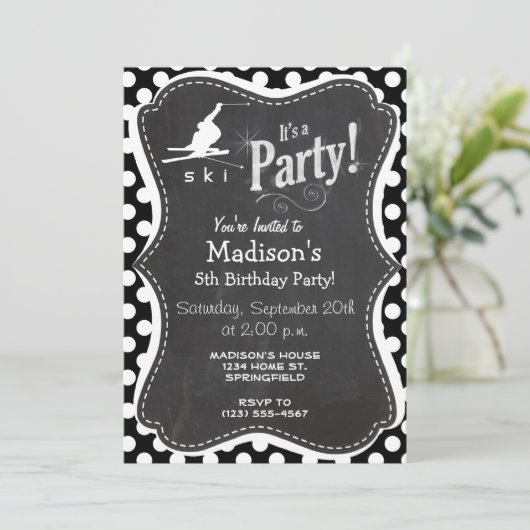 白黒水玉模様；雪スキー 招待状 (スタンド正面)
