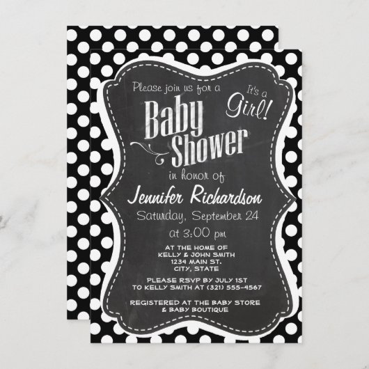 白黒水玉模様;黒板の外観 招待状 (正面/裏面)