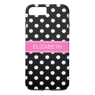白黒水玉模様#2ホットPInk名モノグラム iPhone 8 Plus/7 Plusケース