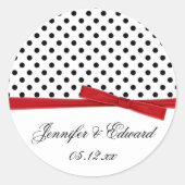 白黒水玉模様Red日付の保存 ラウンドシール (正面)