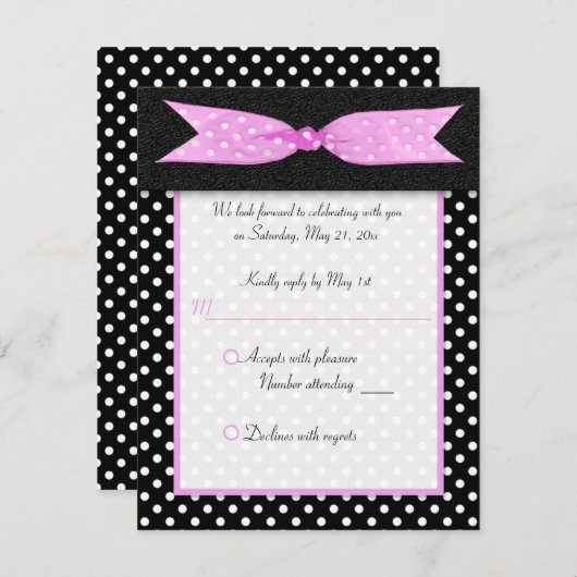 白黒水玉模様Sweet sixteen返信カード 招待状 (正面/裏面)