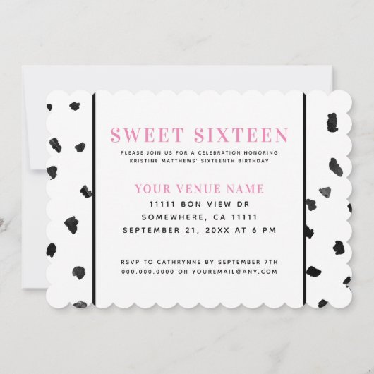 白黒水玉模様Sweet sixteen 招待状 (裏面)