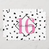 白黒水玉模様Sweet sixteen 招待状 (正面/裏面)