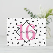白黒水玉模様Sweet sixteen 招待状 (スタンド正面)