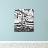 白黒油井戸ポンプ(パンプジャック)ユニット キャンバスプリント (インサイチュ (ウッドフロア))