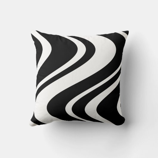 白黒波状のシマウマのストライプの枕- クッション (裏面)