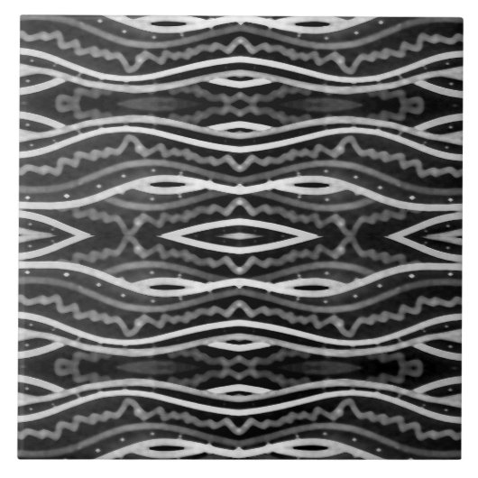 白黒波状の種族のプリント タイル (正面)