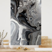 白黒流体大理石抽象芸術グレーシルバー ポスター (キッチン)