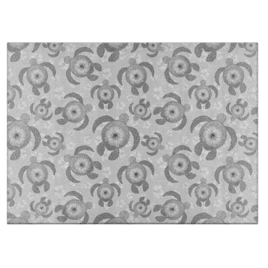 白黒海亀ハイビスカス花 カッティングボード (正面)