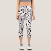 白黒液スワール抽象デザイン カプリレギンス (正面)