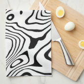 白黒液渦抽象デザイン キッチンタオル (四つ折り)