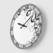 白黒渦巻および回転 ラージ壁時計 (傾斜)