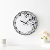 白黒渦巻および回転 ラージ壁時計 (ホーム)