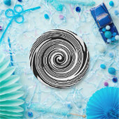 白黒渦巻くパターン ペーパープレート (パーティー)