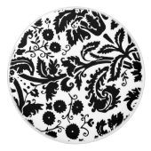 白黒渦巻く花のダマスク織 セラミックノブ (正面)
