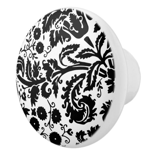 白黒渦巻く花のダマスク織 セラミックノブ (右)