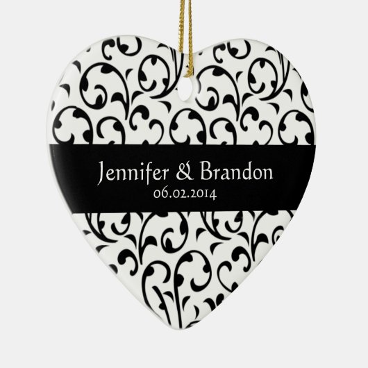 白黒渦巻のダマスク織の結婚式のオーナメント セラミックオーナメント (右)