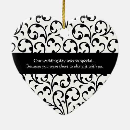 白黒渦巻のダマスク織の結婚式のオーナメント セラミックオーナメント (裏面)