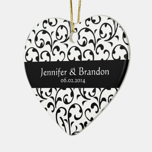 白黒渦巻のダマスク織の結婚式のオーナメント セラミックオーナメント (左)
