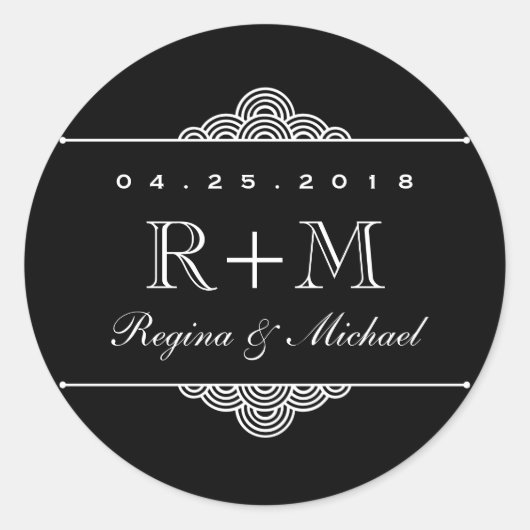 白黒渦巻形のサークル結婚式の引き出物シール ラウンドシール (正面)