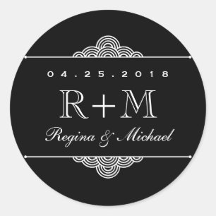 白黒渦巻形のサークル結婚式の引き出物シール ラウンドシール