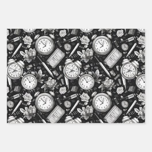 白黒漫画パターン ラッピングペーパーシート (正面3)