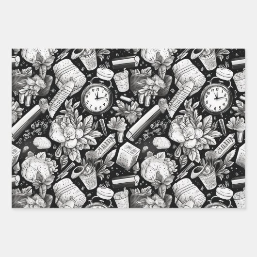 白黒漫画パターン ラッピングペーパーシート (正面)