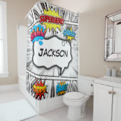 白黒漫画本カスタム シャワーカーテン (インサイチュ)